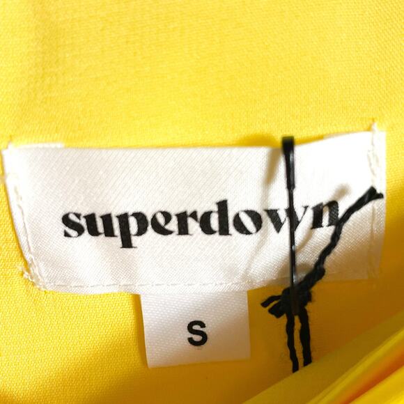 Superdown Kristy Ruched Midi Skirt Yellow Satin Front Slit High Rise Sz S - Picture 7 of 10